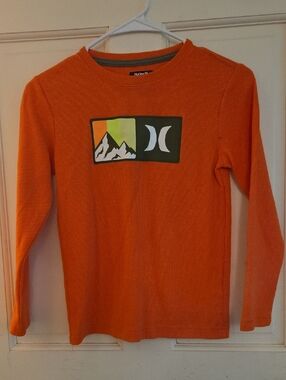 Hurley Orange Long-Sleeve Tee with Mountain Logo